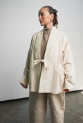 Unisex cotton canvas blazer jacket in undyed, unbleached fabric with three pockets and minimalist design
