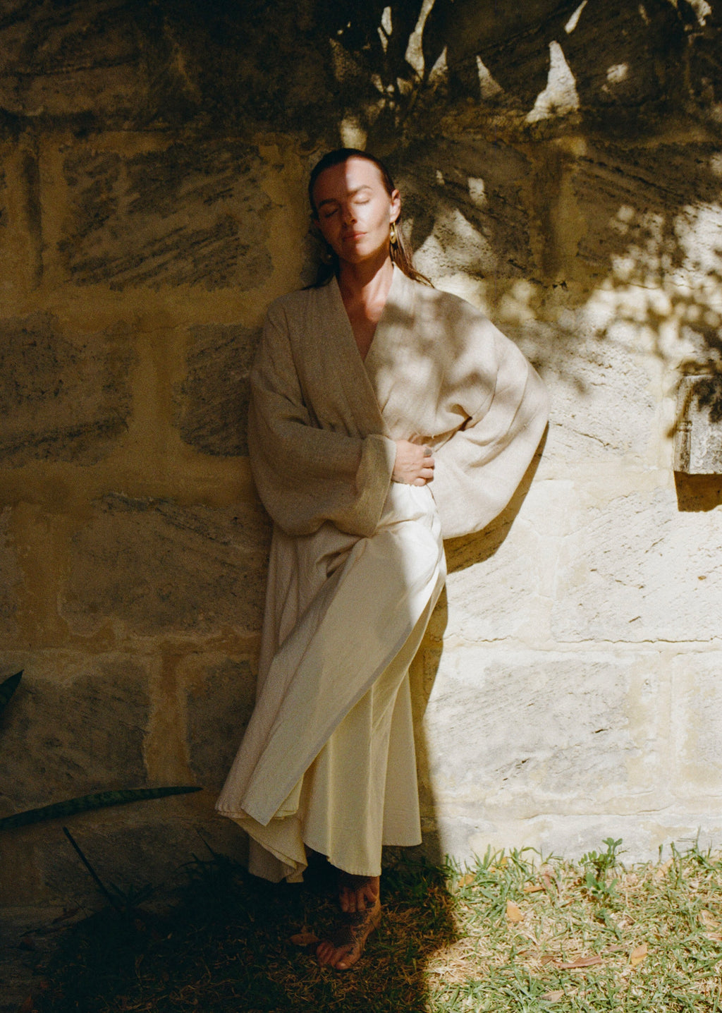 Cotton canvas skirt with elastic waistband, ribbon tie, and double-layer fabric
